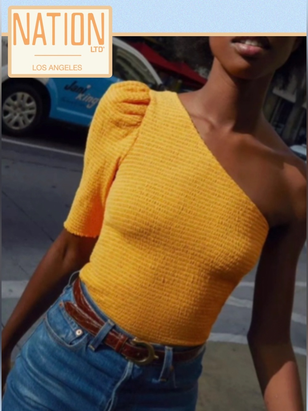 NWT Nation LTD Anthropologie Kirstie Smocked One Shoulder Top Mango Peach XS